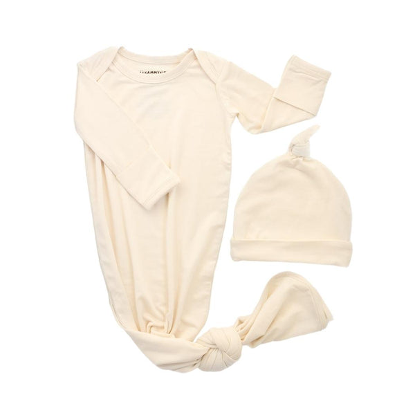 Newborn Baby Bamboo Knotted Gown + Hat Set - Natural Ivory – Kammy Kids